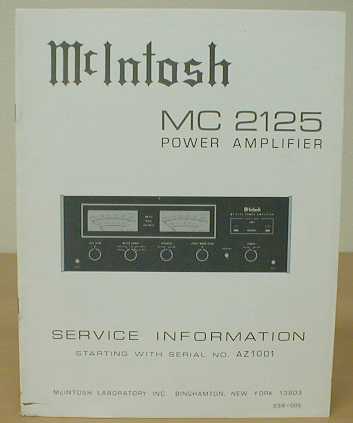 Service Manual-Anleitung für McIntosh MC 2125 
